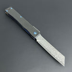 Hikari Folding Knife AUS8 Stainless Steel Damascus Carbon Fibre Handle