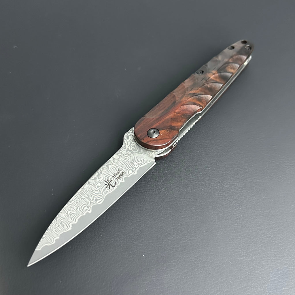 Hikari Folding Knife AUS8 Stainless Steel Damascus Cocobolo Handle