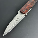 Hikari Folding Knife AUS8 Stainless Steel Damascus Cocobolo Handle