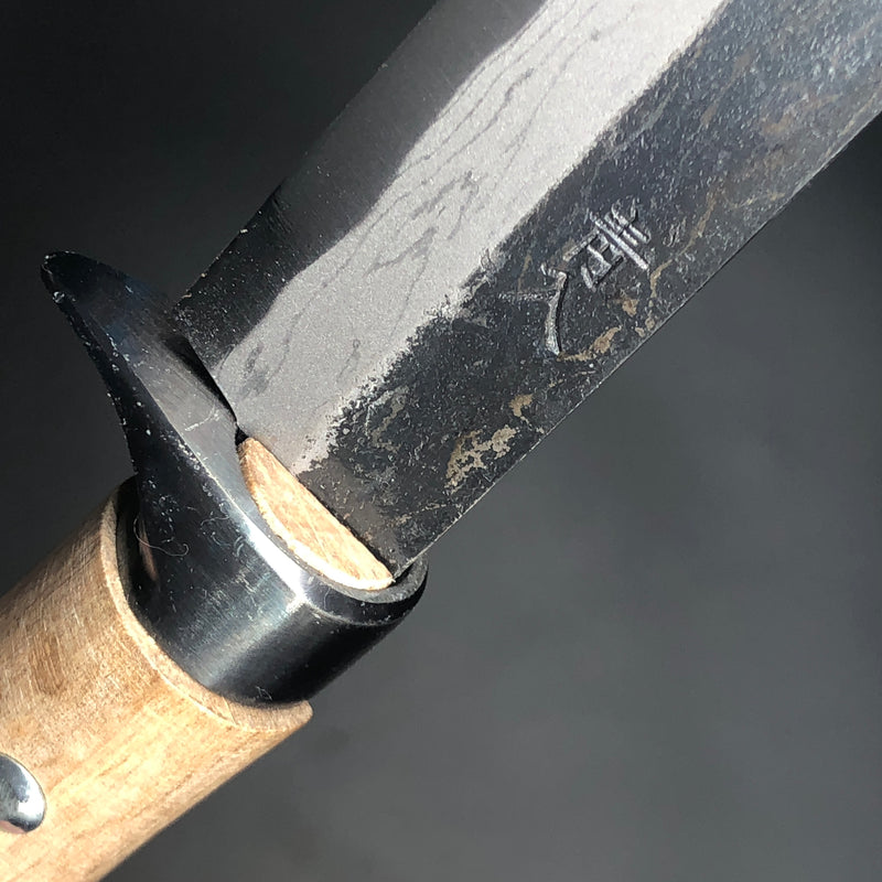 Kurouchi Forged Sword Hunting Knife Fixed Blade 135 mm (5.3 in) Damascus Aogami (Blue) #2 Double-Bevels