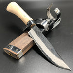 Kurouchi Forged Sword Hunting Knife Fixed Blade 120 mm (4.7 in) Damascus Aogami (Blue) #2 Double-Bevels