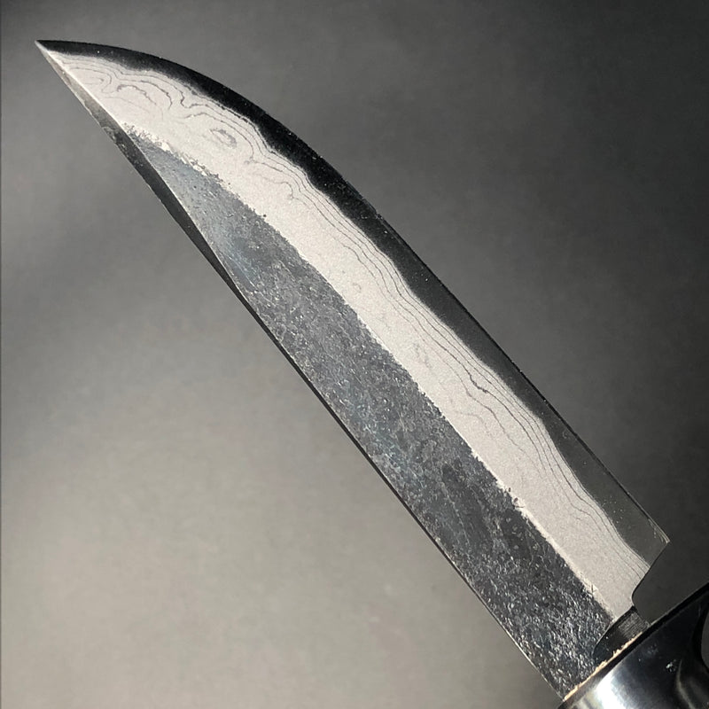 Kurouchi Forged Sword Hunting Knife Fixed Blade 120 mm (4.7 in) Damascus Aogami (Blue) #2 Double-Bevels