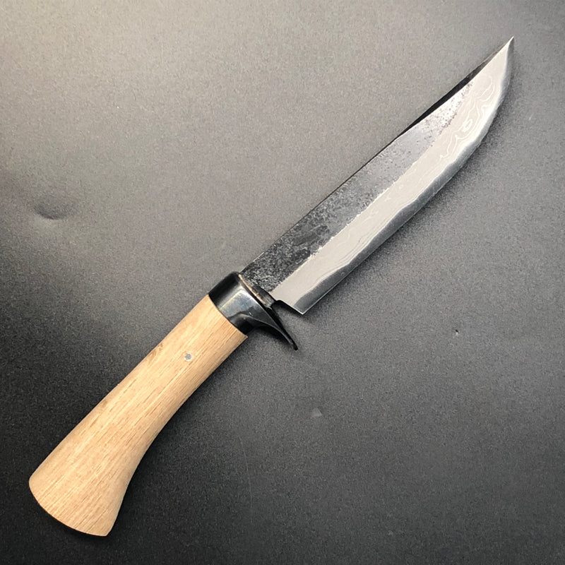 Kurouchi Forged Sword Hunting Knife Fixed Blade 120 mm (4.7 in) Damascus Aogami (Blue) #2 Double-Bevels