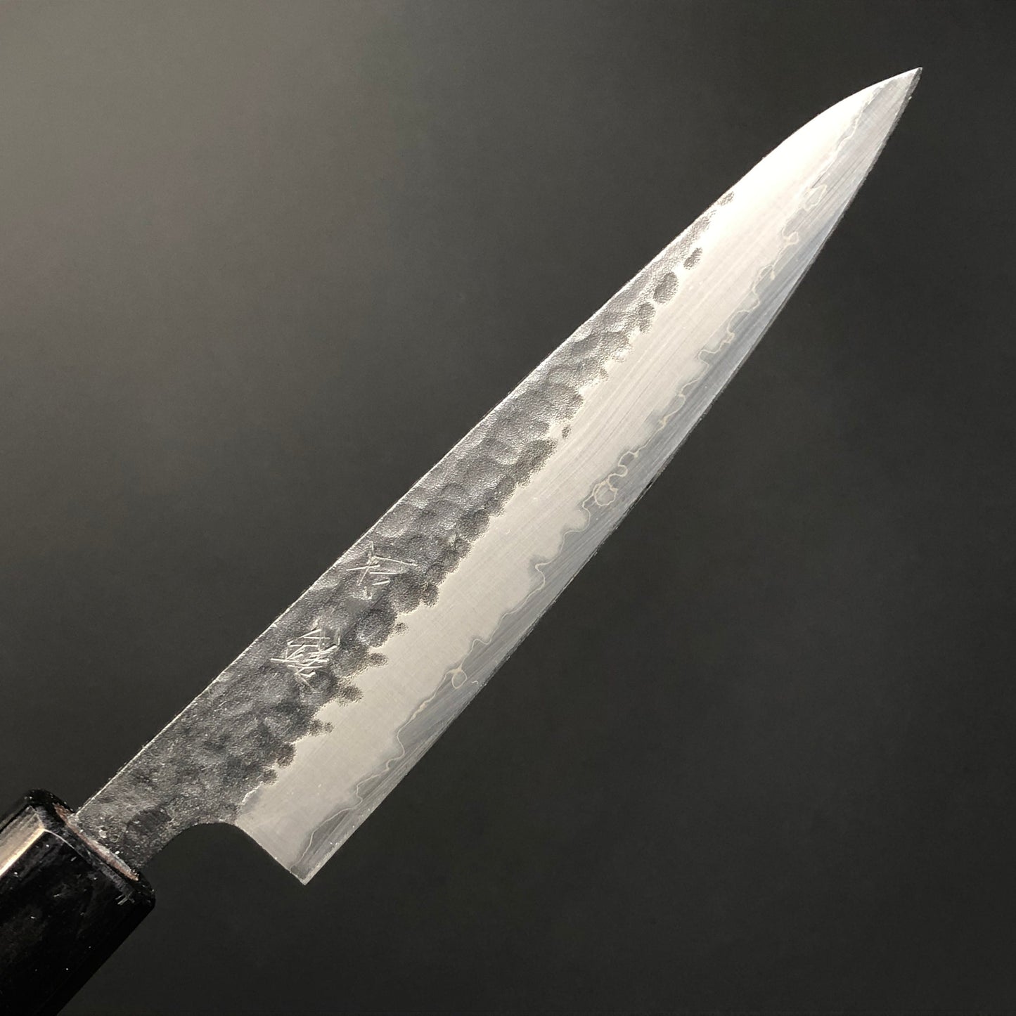 Petty 135mm (5.3 in) Black hammered finish Stainless clad Aogami (Blue) Super Double-Bevel